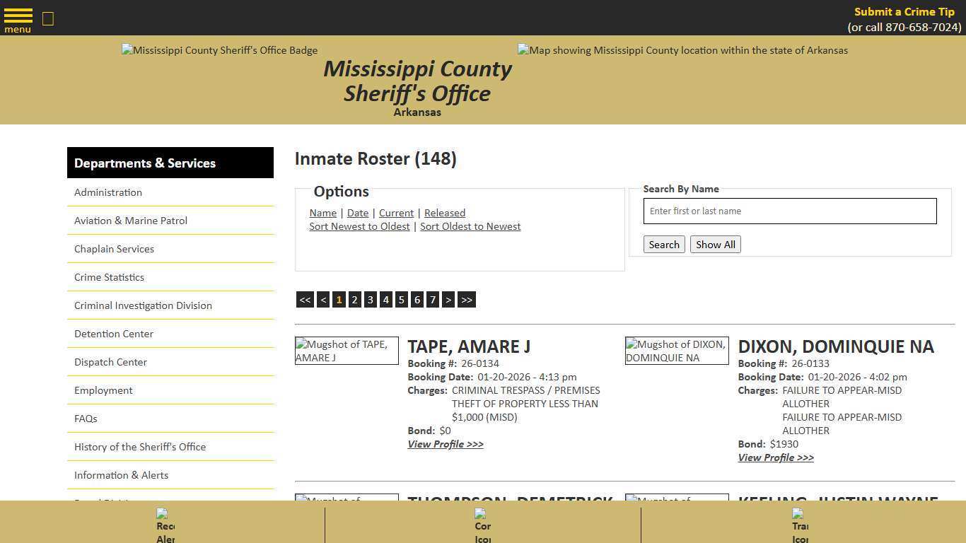 Inmate Roster - Current Inmates Booking Date Descending - Mississippi County AR Sheriff