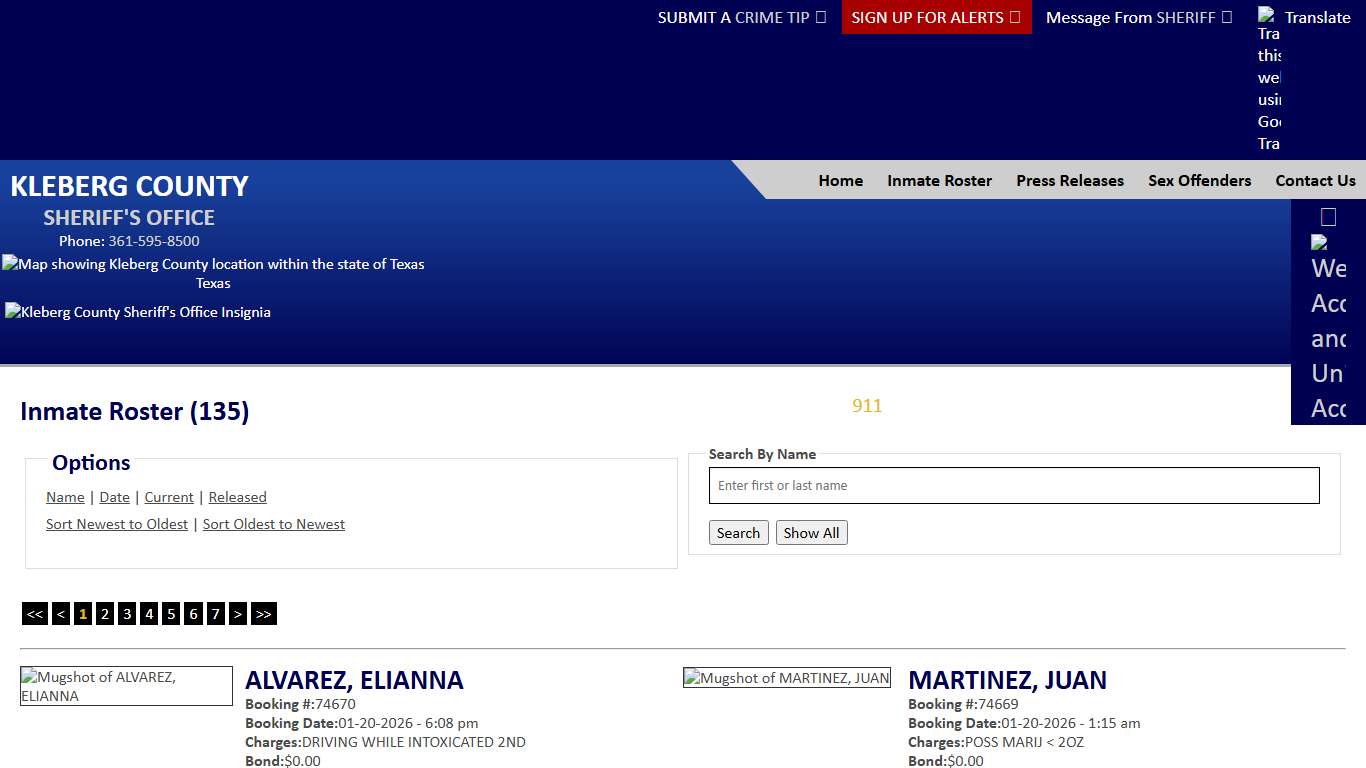 Inmate Roster - Current Inmates Booking Date Descending - Kleberg County Sheriff