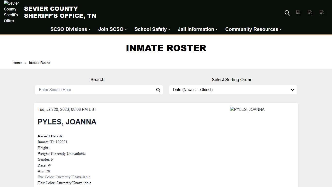 Inmate Roster | Sevier County Sheriff’s Office